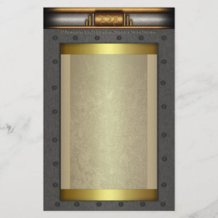 Nietrahmen aus Steampunkstahl auf Gold und Messing Briefpapier