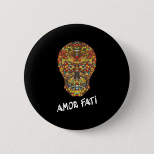 Nietzsche Stoic Quote Philosopher Sugar Skull Amor Button