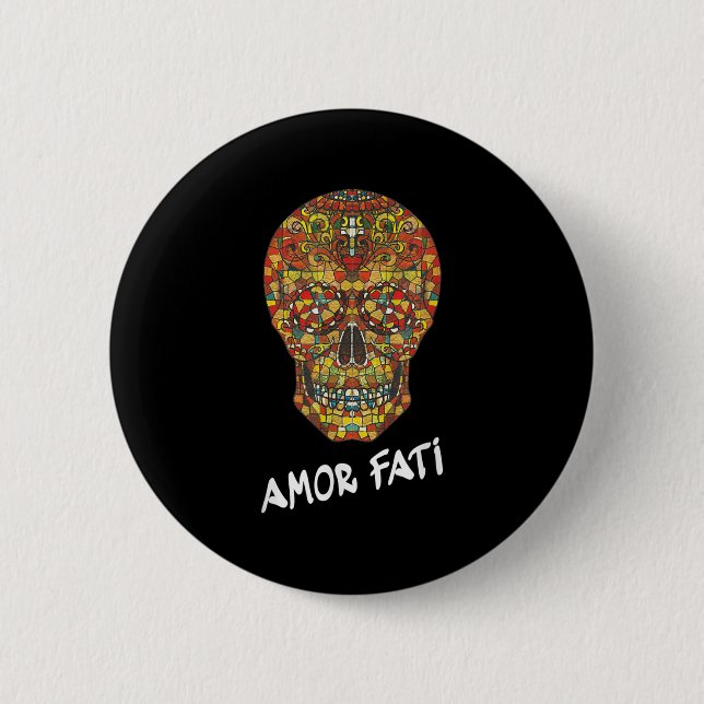 Nietzsche Stoic Quote Philosopher Sugar Skull Amor Button (Vorderseite)