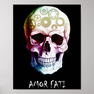 Nietzsche Stoic Quote Skull Amor Fati Poster