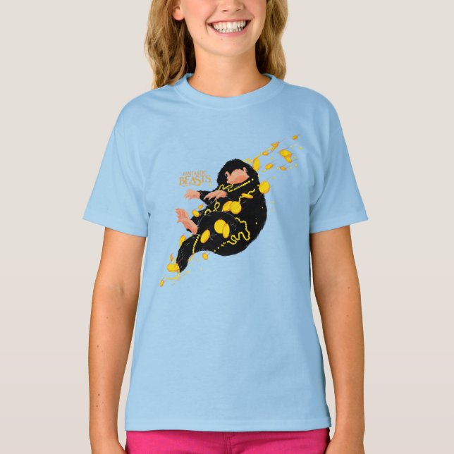 Niffler schwimmend mit Gold T-Shirt (Vorderseite)