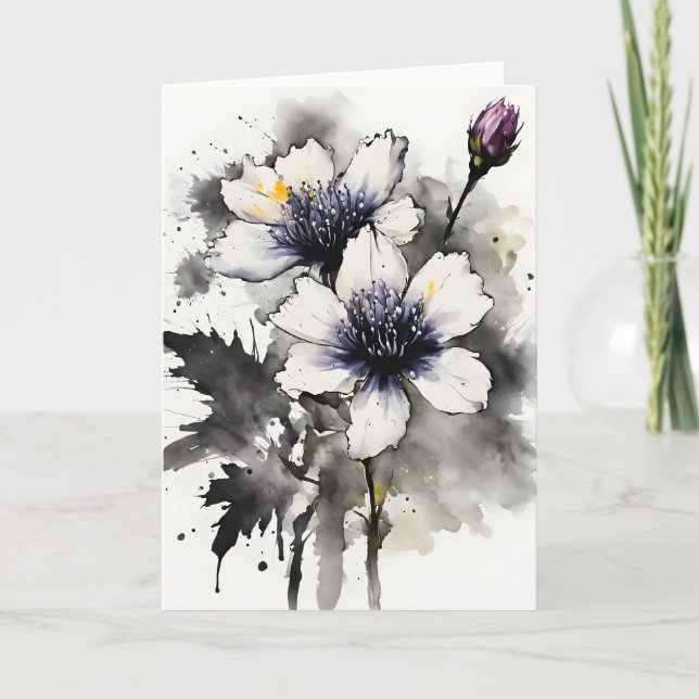 Nigella - Aquarellblumen Karte (Vorderseite)