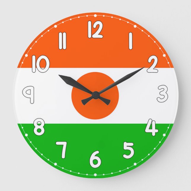 Niger Flag Wall Clock – Patriotic Home & Office De Große Wanduhr (Vorderseite)
