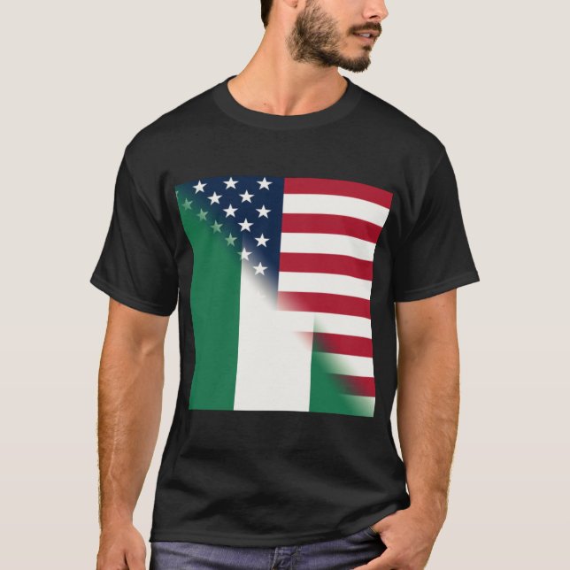 Nigeria America Flag | Vereinigte Staaten Half Nig T-Shirt (Vorderseite)