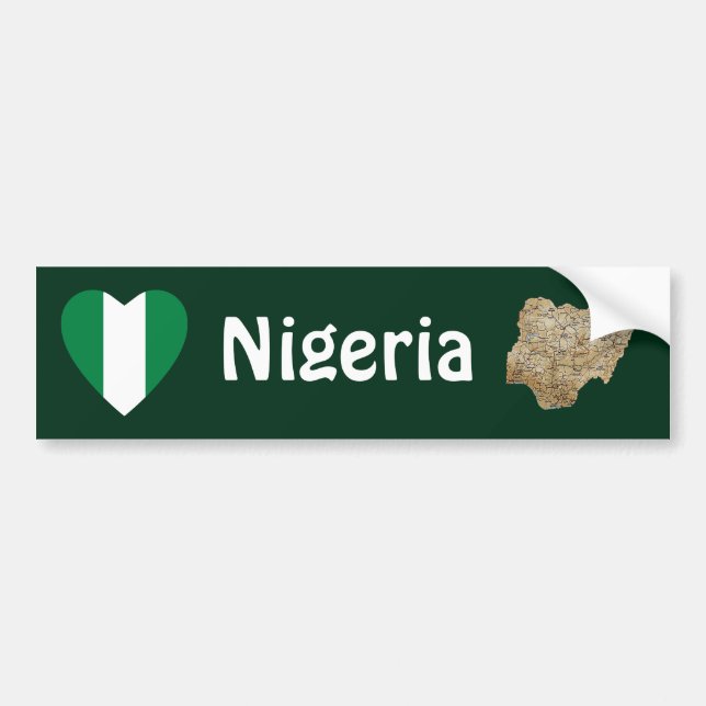 Nigeria-Flaggen-Herz + Karten-Autoaufkleber Autoaufkleber (Vorne)