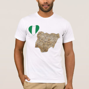 Nigeria-Flaggen-Herz und Karten-T - Shirt