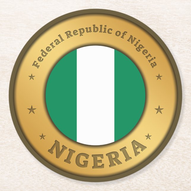 Nigeria-Flaggenabzeichen Runder Pappuntersetzer (Vorderseite)