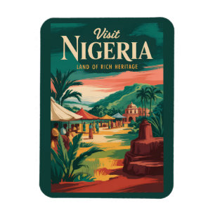 Nigeria Malerische Illustrations-Reise Kunst Vinta Magnet