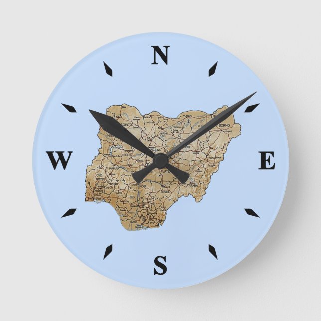 Nigeria Map Clock Runde Wanduhr (Vorderseite)