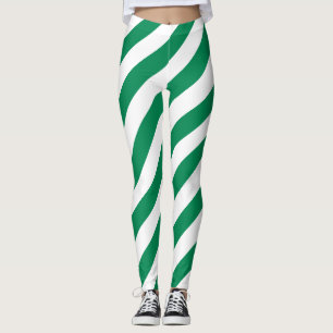 Nigeria National Flag Colors Diagonal Striped Leggings