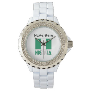 Nigeria Nigerianische Flagge Schwarz Personalisier Armbanduhr