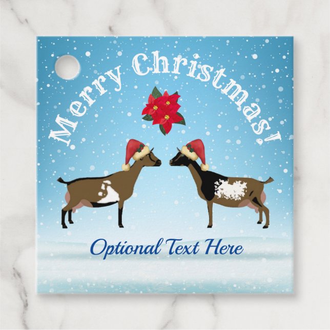 Nigerianer Zwarf Milchziege Weihnachten im Schnee Geschenkanhänger (Vorderseite)