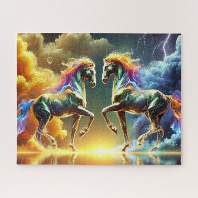 Night and Day Neonpferde Puzzle (Horizontal)