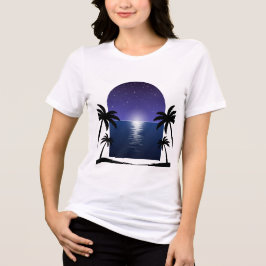 Night Beach – Moonlit Palm Reflection T-Shirt Tri-Blend Shirt