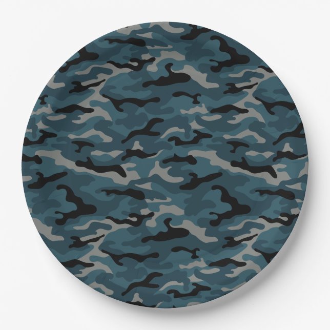Night Blue Camouflage Camouflage Pappteller (Vorderseite)