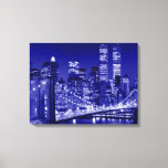 Night Blue New York City Pop Art Leinwanddruck<br><div class="desc">Brooklyn Bridge,  River and Manhattan Cityscape,  Wolkenkratzer und Gebäude</div>