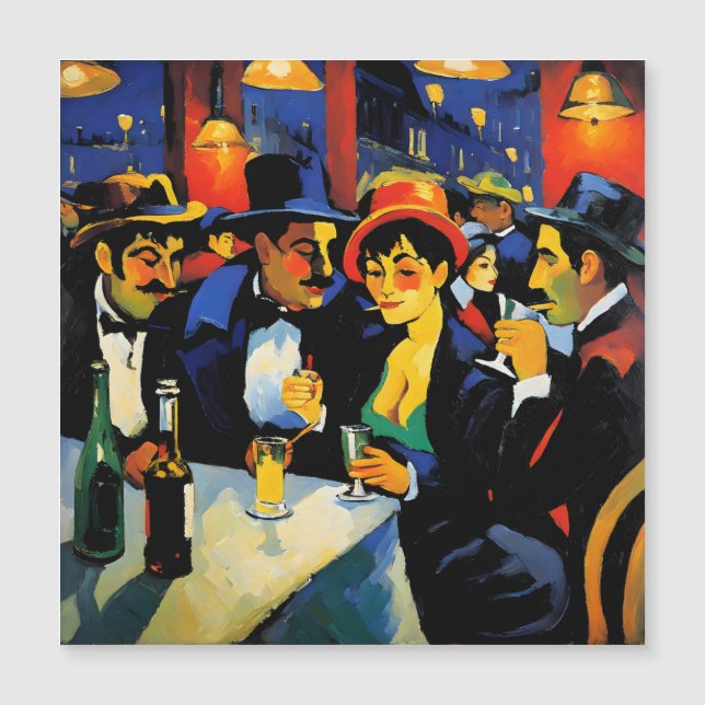 Night Café in Paris, 1900: Vibrant Oil Painting Magnetkarte (Vorderseite)