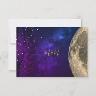 Night Celestial Sky Moon Lila Gold Monogram UAWG RSVP Karte