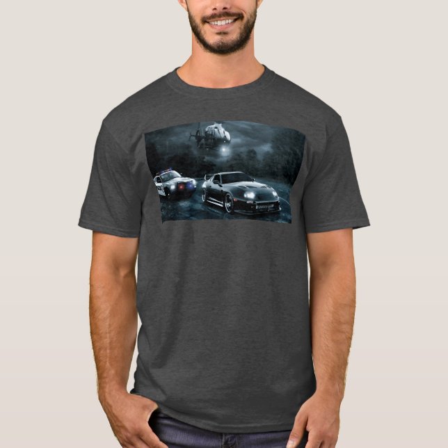 Night Chase with Speeding Sports Car retro T-Shirt (Vorderseite)