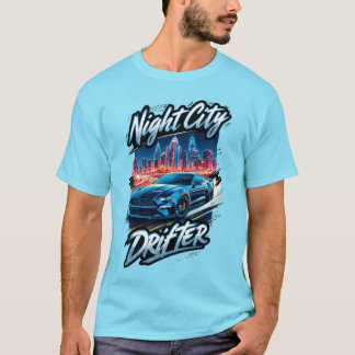 Night City Drift Racing Blue Car Stadtrundgang: T-Shirt