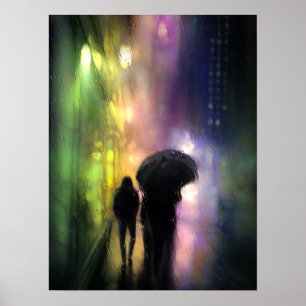 NIGHT CITY RAIN DRUCK POSTER