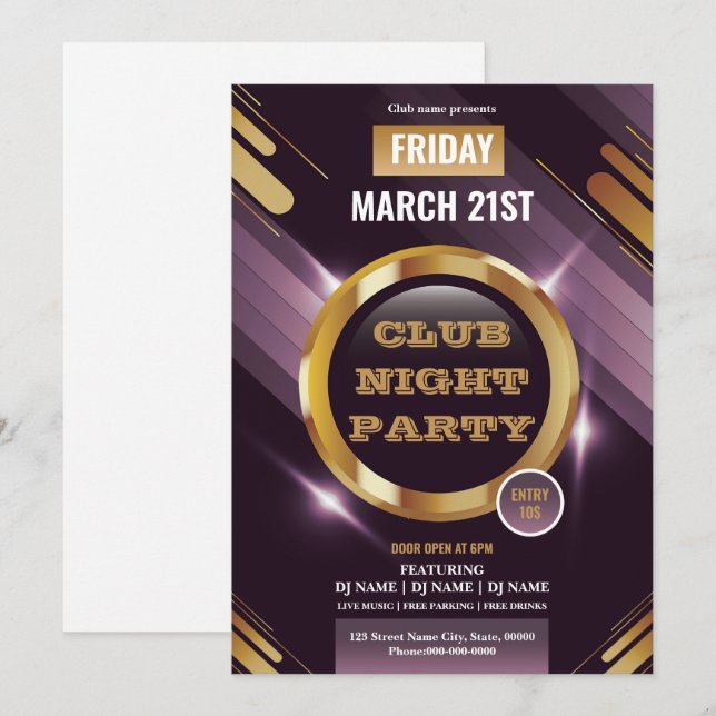Night Club Party Invitation Template  (Vorne/Hinten)