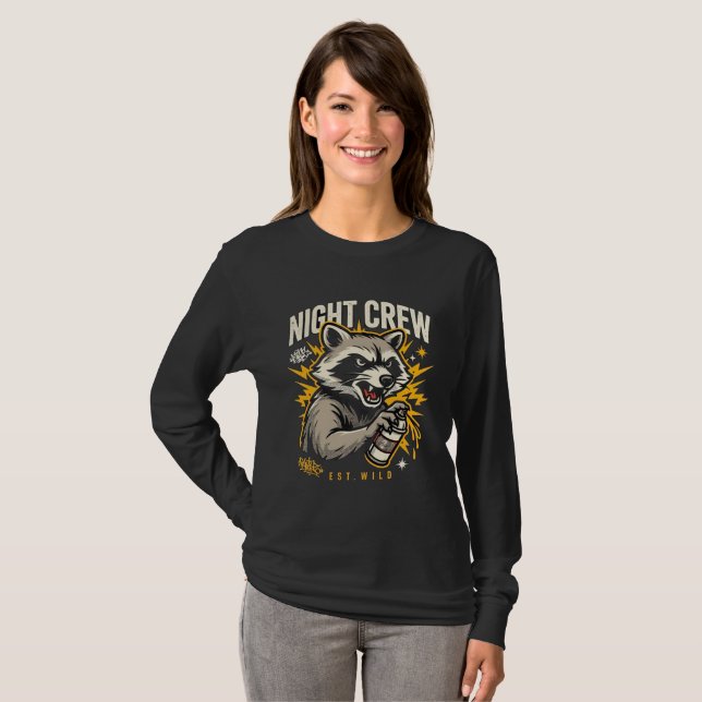 Night Crew Waschbär Langarmshirt T-Shirt (Vorne ganz)