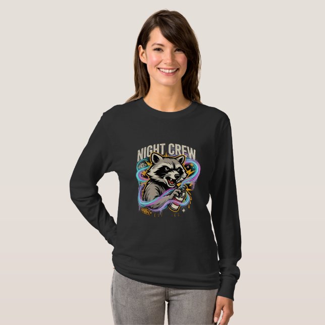Night Crew Waschbär Langarmshirt T-Shirt (Vorne ganz)