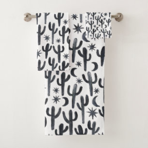 Night Desert Cactus Watercolor Pattern Indigo Badhandtuch Set