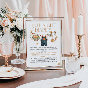 Night Diaper Schilderung Pumpkin Rustic Baby Dusch Poster