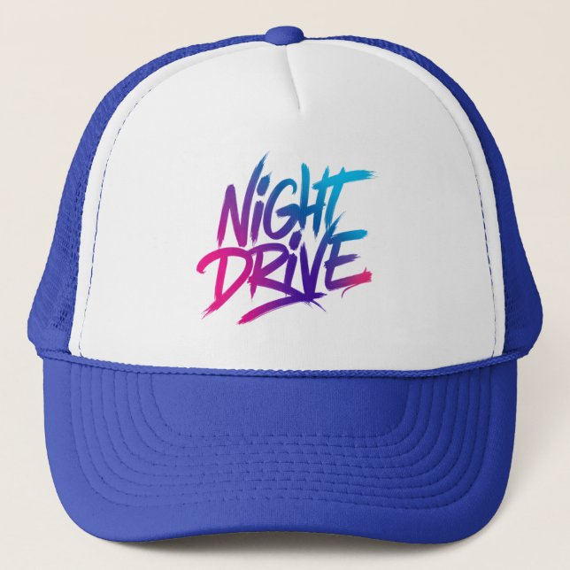 Night Drive - Retro Futuristic Synthwave Car & Moo Truckerkappe (Vorderseite)