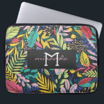 Night Dschungel farbenfrohe exotische botanische M Laptopschutzhülle<br><div class="desc">Auf diesem individuellen Laptop-Gehäuse / Laptop-Sleeve mit farbenfrohen Blätter im Retrostil auf schwarzem Hintergrund.</div>