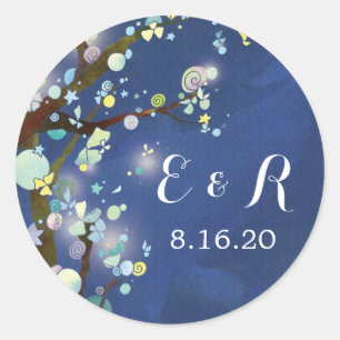 Night Forest Blue Wedgramme Runder Aufkleber