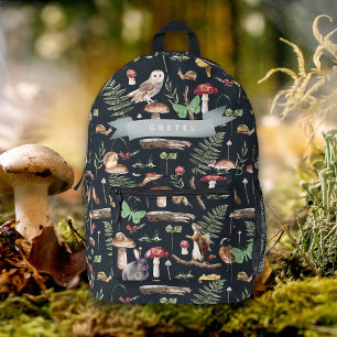 Night Forest Woodland Tiere Marine Blue Bedruckter Rucksack