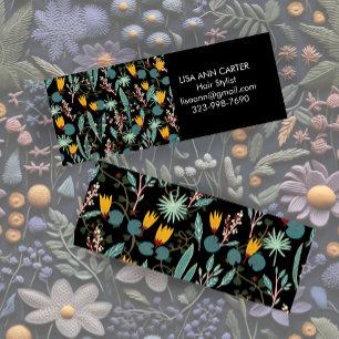 Night Garden Floral Botanisches Muster Schwarz Mini Visitenkarte