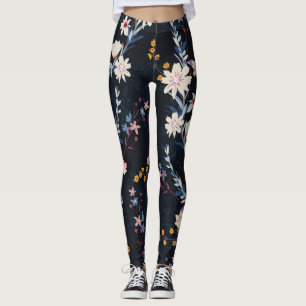 Night Garden Floral Navy Muster Leggings