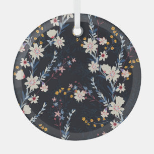 Night Garden Floral Navy Muster Ornament Aus Glas