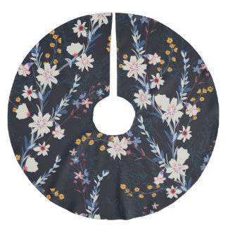 Night Garden Floral Navy Muster Polyester Weihnachtsbaumdecke
