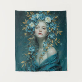 Night Goddess in Blue Flowers Wandteppich