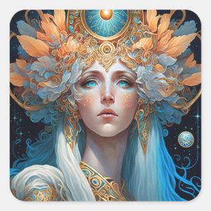 Night Goddess Queen Fantasy Art Quadratischer Aufkleber