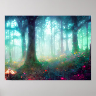 Night Green MythForest - Dreamy Fantasy Art Poster