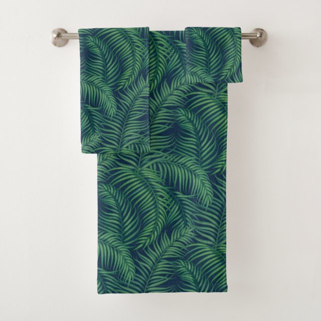 Night Green Tropical Palm Blätter Badhandtuch Set (Insitu)