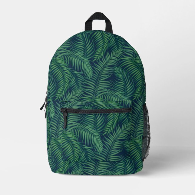 Night Green Tropical Palm Blätter Muster Bedruckter Rucksack (Vorderseite)