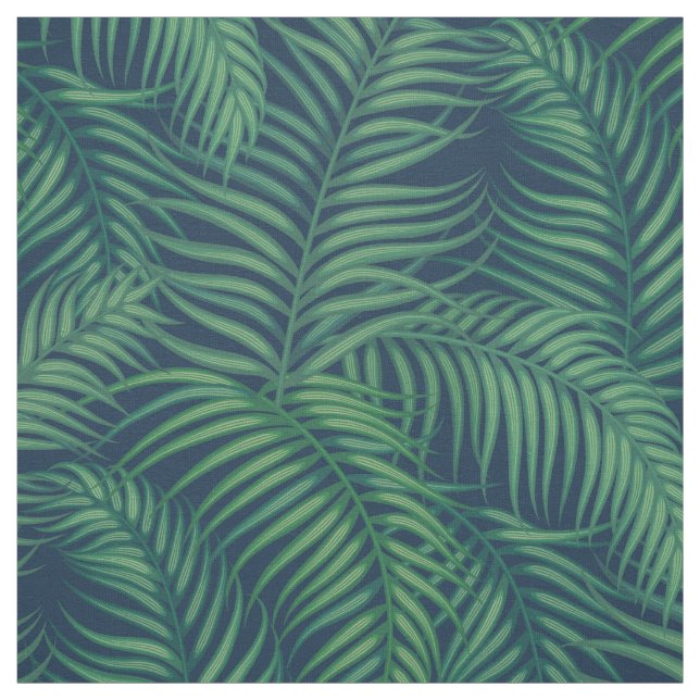 Night Green Tropical Palm Blätter Stoff (Muster)