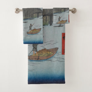 Night Kyobashi Bridge Vintag Ukiyo-e Japanisch Kun Badhandtuch Set