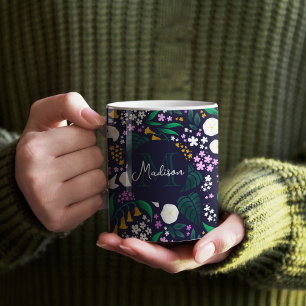 Night Moon Garden Floral Botanisches Muster Kaffeetasse