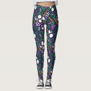 Night Moon Garden Floral Botanisches Muster Leggings