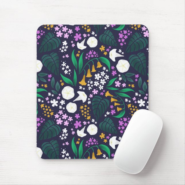 Night Moon Garden Floral Botanisches Muster Mousepad (Mit Mouse)
