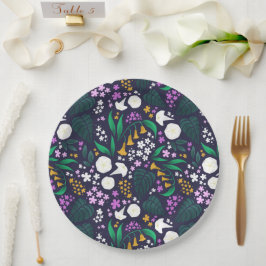 Night Moon Garden Floral Botanisches Muster Pappteller