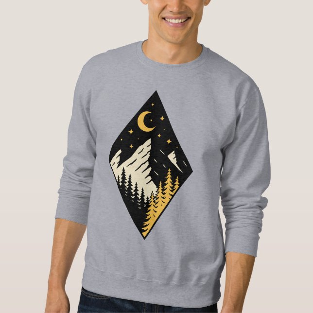 Night Mountain Pine Trees Art Sweatshirt (Vorderseite)